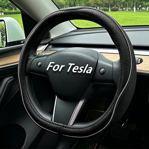 NBTEPEM Nappa Leather Steering Wheel Cover for Tesla Model 3/Y 2016-2025 2026 Juniper/Highland, Sporty Steering Wheel Covers with Anti-Slip Lining, Breathable, Safety, Soft (Black) in Saudi Arabia