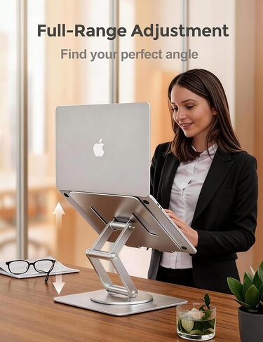 Sturdy Dual-Axis Laptop Stand, 9.8 Inch Height Adjustable, 360° Swivel Ergonomic Sit-to-Stand Computer Riser, No Wobble Thickened Base, Fits MacBook Pro and Most 10-17 Inch Notebooks - Gray in Saudi Arabia