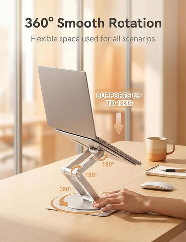 Sturdy Dual-Axis Laptop Stand, 9.8 Inch Height Adjustable, 360° Swivel Ergonomic Sit-to-Stand Computer Riser, No Wobble Thickened Base, Fits MacBook Pro and Most 10-17 Inch Notebooks - Gray in Saudi Arabia