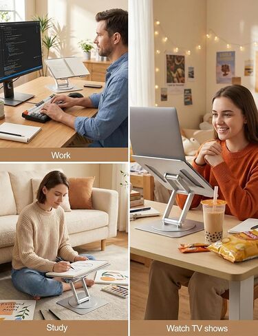 Sturdy Dual-Axis Laptop Stand, 9.8 Inch Height Adjustable, 360° Swivel Ergonomic Sit-to-Stand Computer Riser, No Wobble Thickened Base, Fits MacBook Pro and Most 10-17 Inch Notebooks - Gray in Saudi Arabia