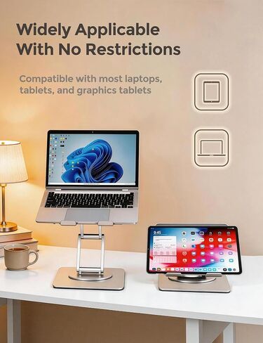 Sturdy Dual-Axis Laptop Stand, 9.8 Inch Height Adjustable, 360° Swivel Ergonomic Sit-to-Stand Computer Riser, No Wobble Thickened Base, Fits MacBook Pro and Most 10-17 Inch Notebooks - Gray in Saudi Arabia