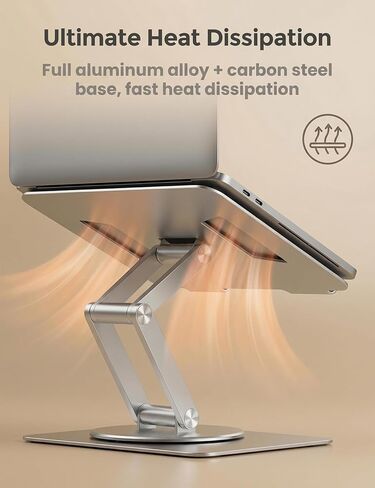 Sturdy Dual-Axis Laptop Stand, 9.8 Inch Height Adjustable, 360° Swivel Ergonomic Sit-to-Stand Computer Riser, No Wobble Thickened Base, Fits MacBook Pro and Most 10-17 Inch Notebooks - Gray in Saudi Arabia