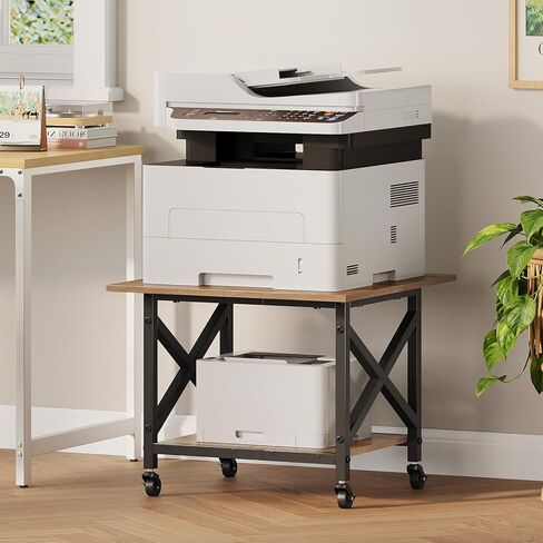 VENNQD 2 Tier Printer Stand, 23.6'' x 23.6'' Large Table with Storage Shelf, Rolling Printer Cart with Wheels, Laser Printer Table for Home Office Living Room Scanner Fax Machine, Rustic Brown in Saudi Arabia