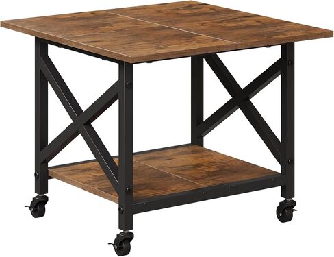VENNQD 2 Tier Printer Stand, 23.6'' x 23.6'' Large Table with Storage Shelf, Rolling Printer Cart with Wheels, Laser Printer Table for Home Office Living Room Scanner Fax Machine, Rustic Brown in Saudi Arabia