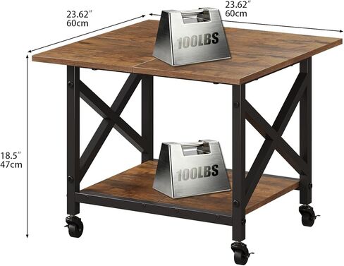 VENNQD 2 Tier Printer Stand, 23.6'' x 23.6'' Large Table with Storage Shelf, Rolling Printer Cart with Wheels, Laser Printer Table for Home Office Living Room Scanner Fax Machine, Rustic Brown in Saudi Arabia