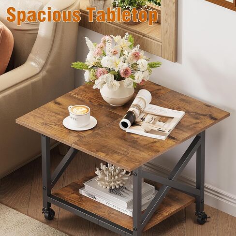 VENNQD 2 Tier Printer Stand, 23.6'' x 23.6'' Large Table with Storage Shelf, Rolling Printer Cart with Wheels, Laser Printer Table for Home Office Living Room Scanner Fax Machine, Rustic Brown in Saudi Arabia