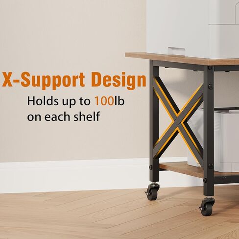 VENNQD 2 Tier Printer Stand, 23.6'' x 23.6'' Large Table with Storage Shelf, Rolling Printer Cart with Wheels, Laser Printer Table for Home Office Living Room Scanner Fax Machine, Rustic Brown in Saudi Arabia