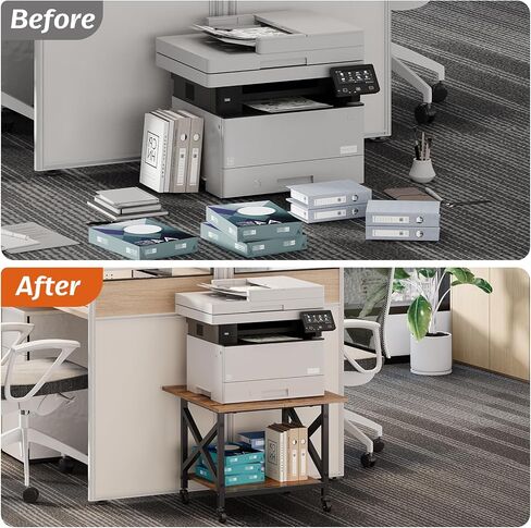VENNQD 2 Tier Printer Stand, 23.6'' x 23.6'' Large Table with Storage Shelf, Rolling Printer Cart with Wheels, Laser Printer Table for Home Office Living Room Scanner Fax Machine, Rustic Brown in Saudi Arabia