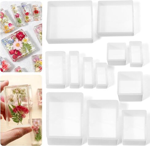 12pcs Epoxy Resins Molds Silicone Kit Square Rectangle Silicone Molds Resins Mold for Casting Silicones Mold Making Kit with 12 Sizes for DIY Handicrafts Crafts Specimens in Kuwait