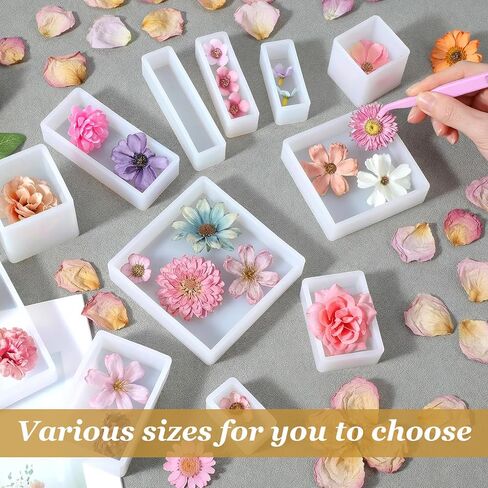 12pcs Epoxy Resins Molds Silicone Kit Square Rectangle Silicone Molds Resins Mold for Casting Silicones Mold Making Kit with 12 Sizes for DIY Handicrafts Crafts Specimens in Kuwait