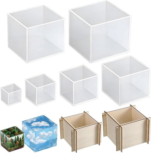 Set of 6 Clear Silicone Cube Molds, 4", 3", 2", 1.5", 1", 0.5" Transparent Large Deep Square Epoxy Resin Casting Cube Molds for Art DIY Crafts Projects Home Decoration in Kuwait