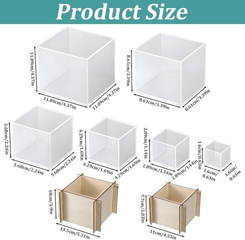 Set of 6 Clear Silicone Cube Molds, 4", 3", 2", 1.5", 1", 0.5" Transparent Large Deep Square Epoxy Resin Casting Cube Molds for Art DIY Crafts Projects Home Decoration in Kuwait