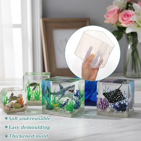 Set of 6 Clear Silicone Cube Molds, 4", 3", 2", 1.5", 1", 0.5" Transparent Large Deep Square Epoxy Resin Casting Cube Molds for Art DIY Crafts Projects Home Decoration in Kuwait