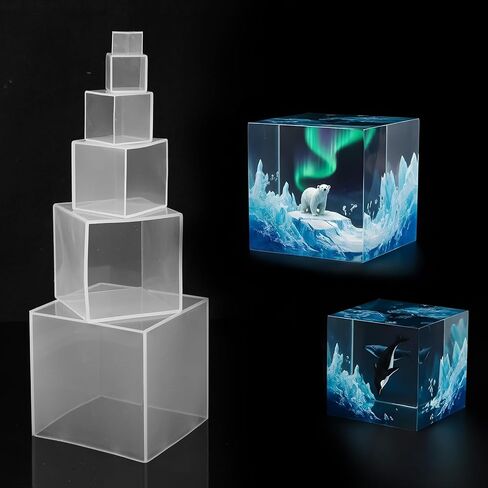 Set of 6 Clear Silicone Cube Molds, 4", 3", 2", 1.5", 1", 0.5" Transparent Large Deep Square Epoxy Resin Casting Cube Molds for Art DIY Crafts Projects Home Decoration in Kuwait