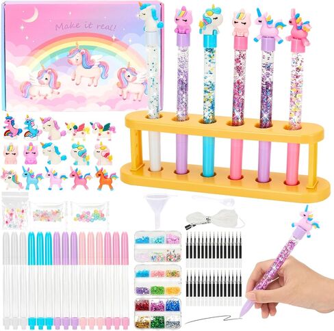 Bafeil Unicorn DIY Pen Making Kit, 15 Make Your Own Glitter Pens Creator Studio with Sequins Beads, Creative Arts & Crafts Marker Set, Personalized Colouring Pens Birthday Back School Gift in Saudi Arabia