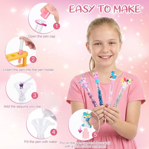 Bafeil Unicorn DIY Pen Making Kit, 15 Make Your Own Glitter Pens Creator Studio with Sequins Beads, Creative Arts & Crafts Marker Set, Personalized Colouring Pens Birthday Back School Gift in Saudi Arabia