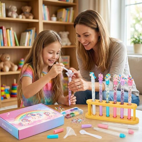 Bafeil Unicorn DIY Pen Making Kit, 15 Make Your Own Glitter Pens Creator Studio with Sequins Beads, Creative Arts & Crafts Marker Set, Personalized Colouring Pens Birthday Back School Gift in Saudi Arabia