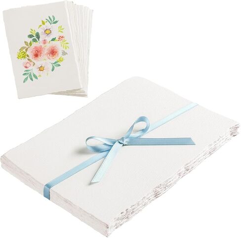 25 Sheets Textured Paper, Watercolor Paper 5x7 Inch 240 GSM Deckled Edge White Handmade Papers for Watercolors,Cards,Crafts,Wedding Invitations in Kuwait