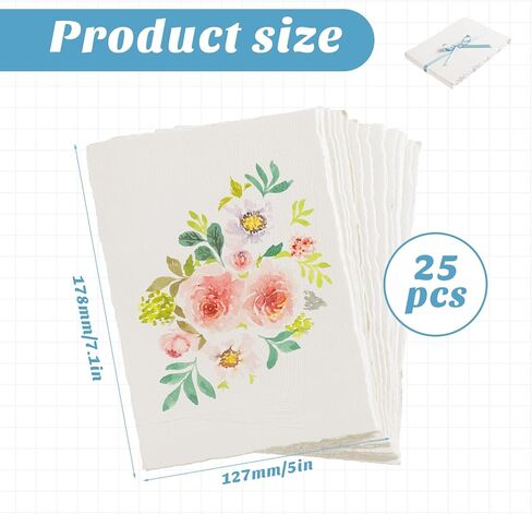 25 Sheets Textured Paper, Watercolor Paper 5x7 Inch 240 GSM Deckled Edge White Handmade Papers for Watercolors,Cards,Crafts,Wedding Invitations in Kuwait