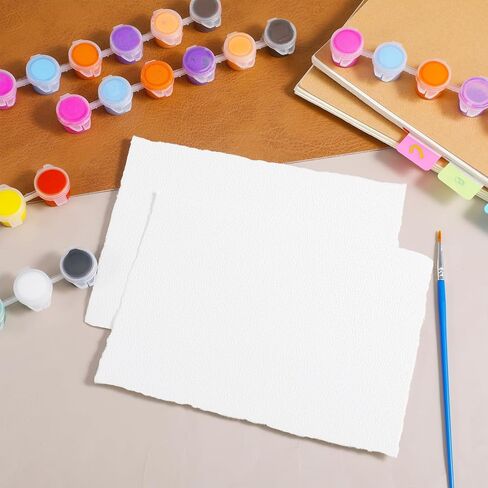 25 Sheets Textured Paper, Watercolor Paper 5x7 Inch 240 GSM Deckled Edge White Handmade Papers for Watercolors,Cards,Crafts,Wedding Invitations in Kuwait
