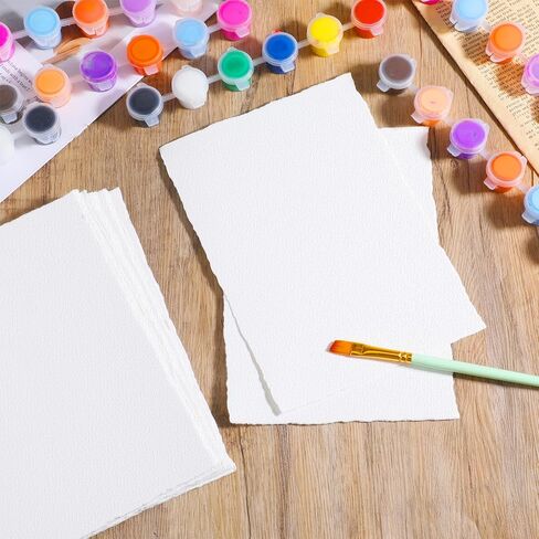 25 Sheets Textured Paper, Watercolor Paper 5x7 Inch 240 GSM Deckled Edge White Handmade Papers for Watercolors,Cards,Crafts,Wedding Invitations in Kuwait