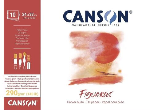 Canson Figueras Oil & Acrylic 290gsm Paper pad Including 10 Sheets, Size:33x24cm, Canvas-Like Texture in Kuwait