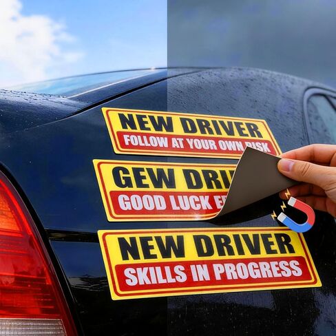 Student Driver Magnet for Car, 3pcs New Drivers Sticker Safety Warning, Reusable Reflective Strong Magnetic Bumper Signs, Removable Rookie Automotive Decals for Novices, Teenagers, Weather-Resistant in Saudi Arabia