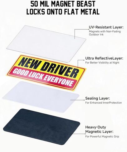 Student Driver Magnet for Car, 3pcs New Drivers Sticker Safety Warning, Reusable Reflective Strong Magnetic Bumper Signs, Removable Rookie Automotive Decals for Novices, Teenagers, Weather-Resistant in Saudi Arabia