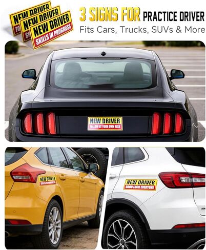 Student Driver Magnet for Car, 3pcs New Drivers Sticker Safety Warning, Reusable Reflective Strong Magnetic Bumper Signs, Removable Rookie Automotive Decals for Novices, Teenagers, Weather-Resistant in Saudi Arabia