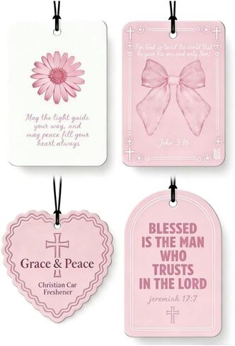 4Pcs Pink Christian Car Air Freshener,Pink Bow Religious Cross Hanging Fragrance Car Rearview Mirror Pendant for Car Closet Books Car Accessories Mirror Decor for Women in Saudi Arabia