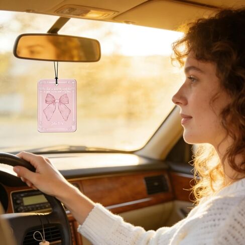4Pcs Pink Christian Car Air Freshener,Pink Bow Religious Cross Hanging Fragrance Car Rearview Mirror Pendant for Car Closet Books Car Accessories Mirror Decor for Women in Saudi Arabia