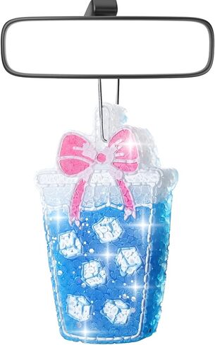 MUBYOK Handmade Car Air Freshener, Cute Christmas Gift Car Accessories for Women Girls, Glitter Hanging Air Freshie for Car Closet Bathroom Decor, Blue Coffee Cup in Saudi Arabia
