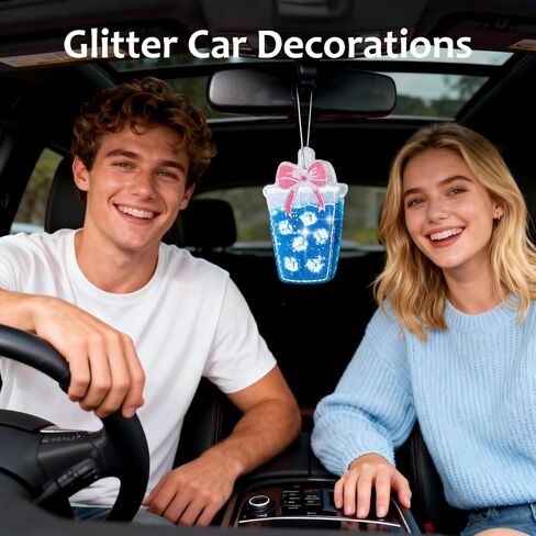 MUBYOK Handmade Car Air Freshener, Cute Christmas Gift Car Accessories for Women Girls, Glitter Hanging Air Freshie for Car Closet Bathroom Decor, Blue Coffee Cup in Saudi Arabia