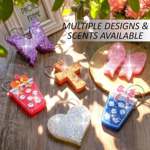 MUBYOK Handmade Car Air Freshener, Cute Christmas Gift Car Accessories for Women Girls, Glitter Hanging Air Freshie for Car Closet Bathroom Decor, Blue Coffee Cup in Saudi Arabia