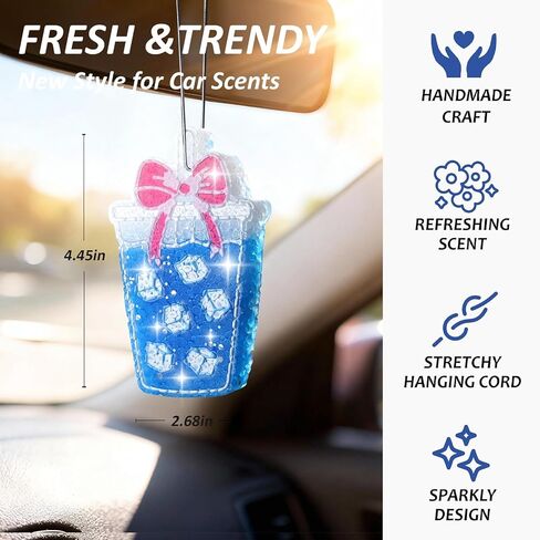MUBYOK Handmade Car Air Freshener, Cute Christmas Gift Car Accessories for Women Girls, Glitter Hanging Air Freshie for Car Closet Bathroom Decor, Blue Coffee Cup in Saudi Arabia