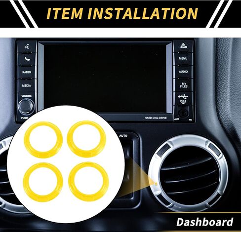 4 Pcs AC Vent Dashboard Decoration Rings for Jeep Wrangler JK JKU 2011-2017 Air Conditioner Air Outlet Vent Cover Ring ABS Yellow in Kuwait