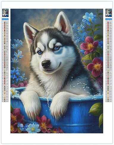 YOUSHIHA Funny Siberian Husky Dog Diamond Painting Kits for Adults,DIY 5D Animal Diamond Art Full Drill for Adult,for Beginner Home Wall Decor Gift 8x12 Inch in Saudi Arabia