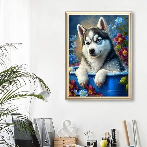 YOUSHIHA Funny Siberian Husky Dog Diamond Painting Kits for Adults,DIY 5D Animal Diamond Art Full Drill for Adult,for Beginner Home Wall Decor Gift 8x12 Inch in Saudi Arabia