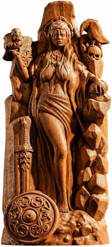 Morrigan Statue, Morrigu Goddess Wooden Statue Wooden Carved Statuette Statue for the Home Altar, war and fate goddess,pagan, wiccan, Altar Crafts, Creative Desktop Decorations (Wood) in Saudi Arabia