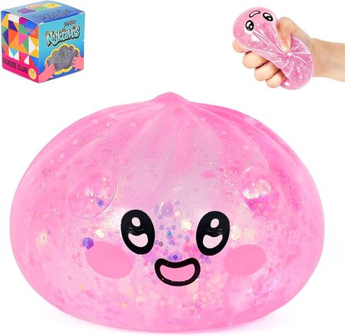 Slow Rising Maltose Squishy Toy Glitter Dumpling– Blue Bao Bun with Funny Facial Expression, Stress Relief Sensory Toy for Kids Adults, Soft Non-Sticky Anxiety Relief Gift for Office in Saudi Arabia