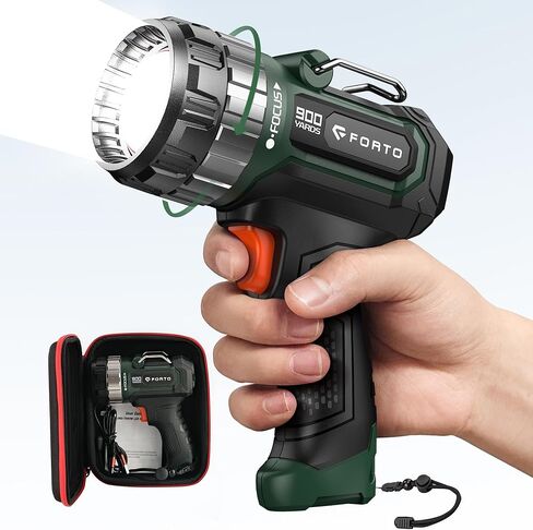 FORTO Compact Rechargeable Spotlight with Adjustable Focus, Handheld Spotlight with Stand, 823m Range, 3 Light Modes and LED Spot Lights Outdoor for Boating Hunting Camping Hiking，1400 Lumens in Saudi Arabia