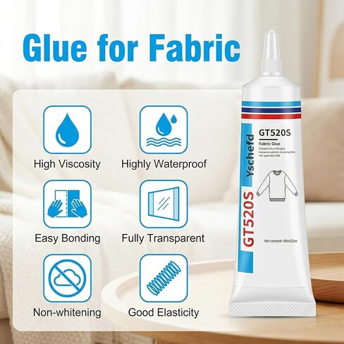 Fabric Glue, Permanent Super-Strength Repair Adhesive: Waterproof, high-Strength, Transparent, Suitable for Repairing Clothing, Denim, Leather, Polyester, Various Fabrics, and applying Patches（2oz） in Saudi Arabia