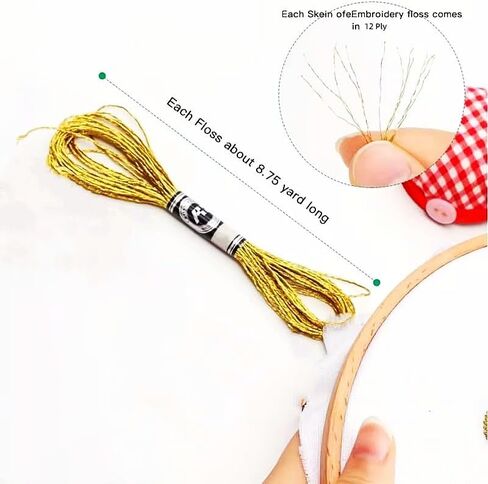 11 Skeins Metallic Embroidery Floss, Comes with 11 Paper Thread bobbins and 1 Large-Eye Needle. Special Thread for Handmade DIY Embroidery Crafts (8 Meters per Skein, 12 Strands) in Kuwait