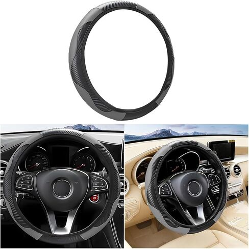 Elastic Car Steering Wheel Cover, Carbon Fiber Vehicle Wheel Protector Without Inner Ring, Non-Slip Breathable Steering Cover, Universal Automotive Interior Accessories (Black) in Saudi Arabia