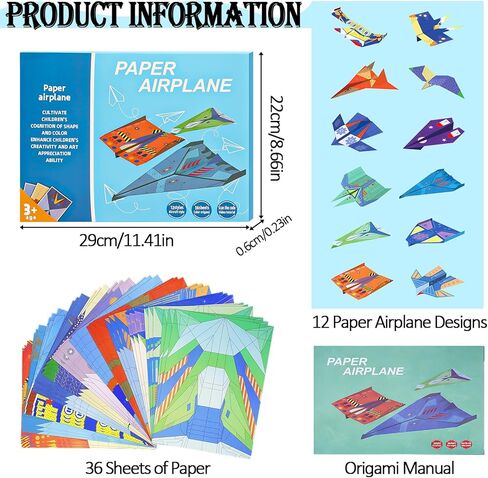 Tumwisk Paper Airplane Kit – 36 Sheets of Origami Paper Featuring 12 Distinct Designs, Double Sided Colored Origami Airplane Book with Video Tutorials, Crafts Gifts for Teens in Saudi Arabia