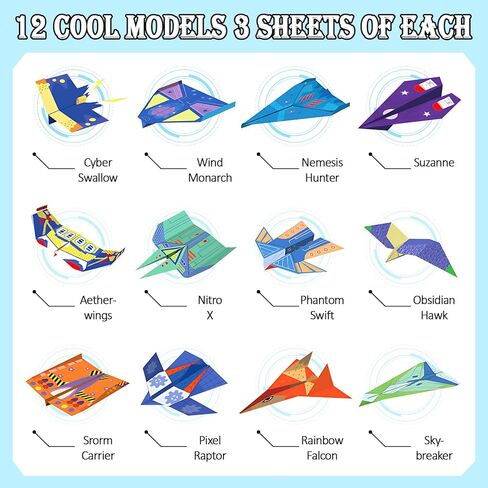 Tumwisk Paper Airplane Kit – 36 Sheets of Origami Paper Featuring 12 Distinct Designs, Double Sided Colored Origami Airplane Book with Video Tutorials, Crafts Gifts for Teens in Saudi Arabia
