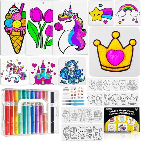Magic Foam Texture Painting Kit - 78pcs Arts and Crafts for Kids, Puffy Magic Paint Set, DIY 3D Art Craft Kit for Boys Ages 4 5 6 7 8 9 10- Ideal Gifts for Easter , Christmas , Birthday Gifts（Boy） in Saudi Arabia