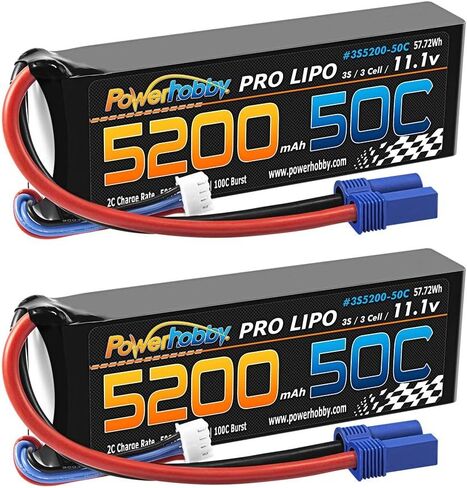 Powerhobby 3S / 3-Cell 11.1V 5200mah 50c Lipo Battery W EC5 Plug/Connector (2 Pack) (EC5) in Saudi Arabia