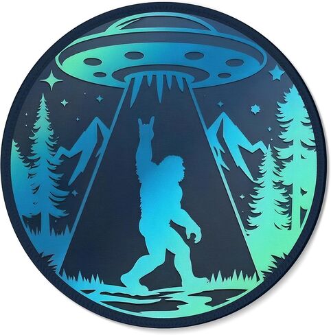 Funny Bigfoot Moon Green Forest Blue UFO Gaming Round Mouse Pad, Cool Aesthetic Spaceship Mousepad for Computer Laptop Keyboard School Home Desktop Gamer Home Accessories Decor, 7.9x7.9 Inch in Saudi Arabia