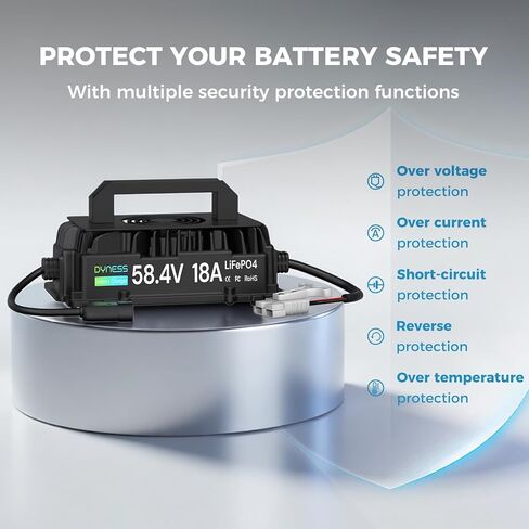 Dyness 48V 18A Golf Cart Battery Charger, 58.4V 18Amp Fast Charger for 48V Lithium Golf cart Battery, IP67 Waterproof, 48V Lithium Battery Charger Perfect for Golf cart, RV, Trolling Motor in Saudi Arabia